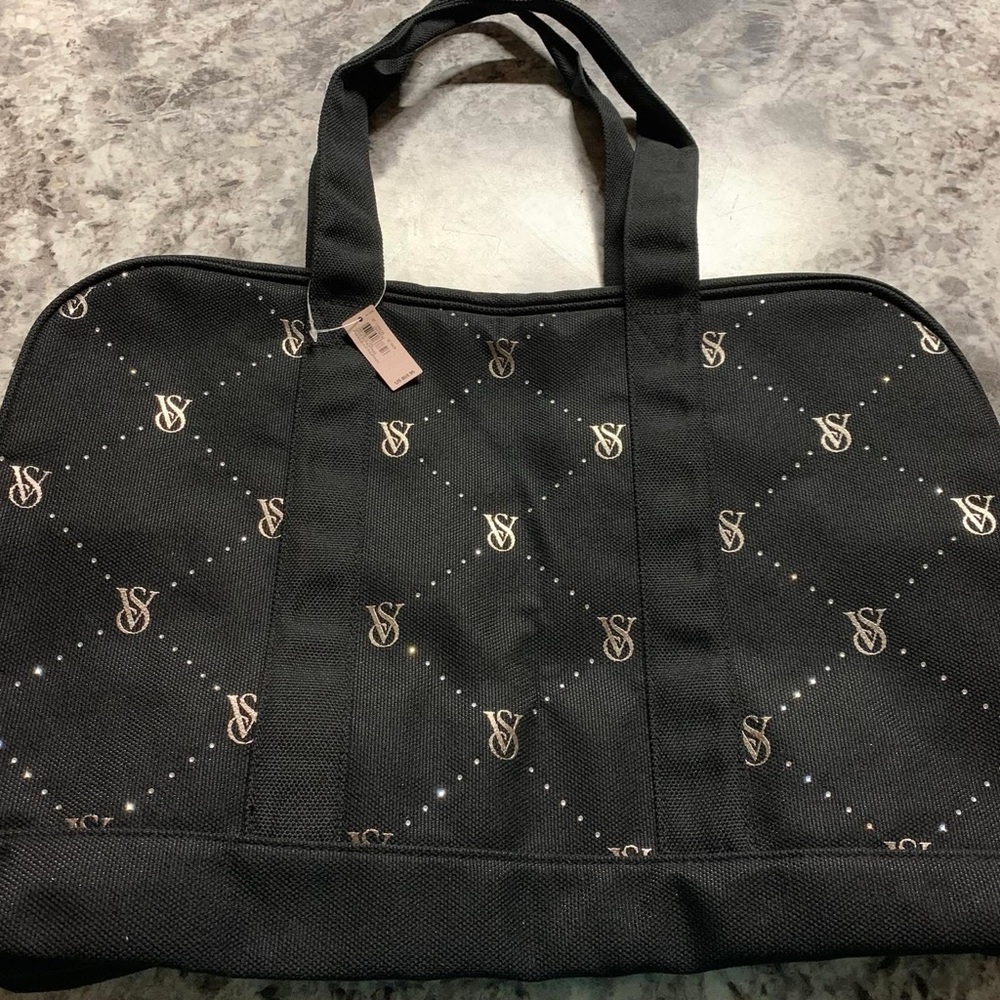 Victoria’s Secret Black Tote Bag with Patterned Design